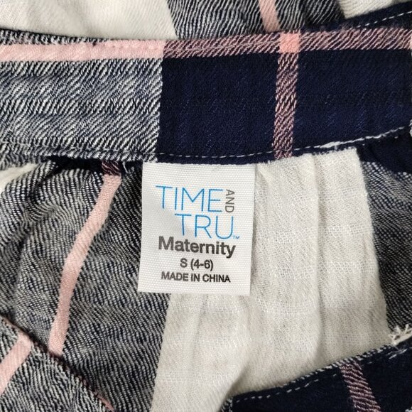Time and Tru Maternity Misses Small Woven Button Up Top  Blue Plaid Shirt - Picture 7 of 10